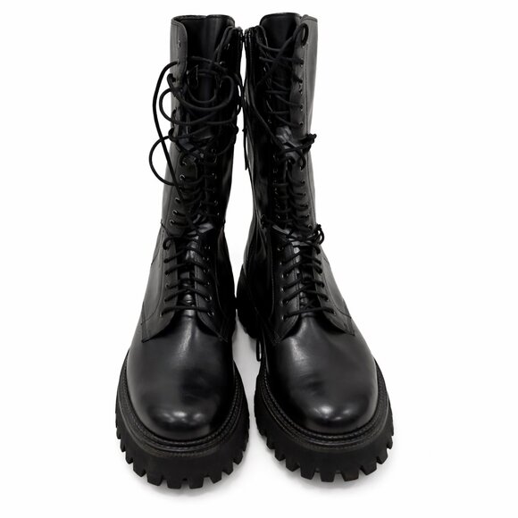 NEW Free People Miller Tall Lace-Up Boots Black Leather Combat Lug Sole 39.5 - Picture 2 of 5